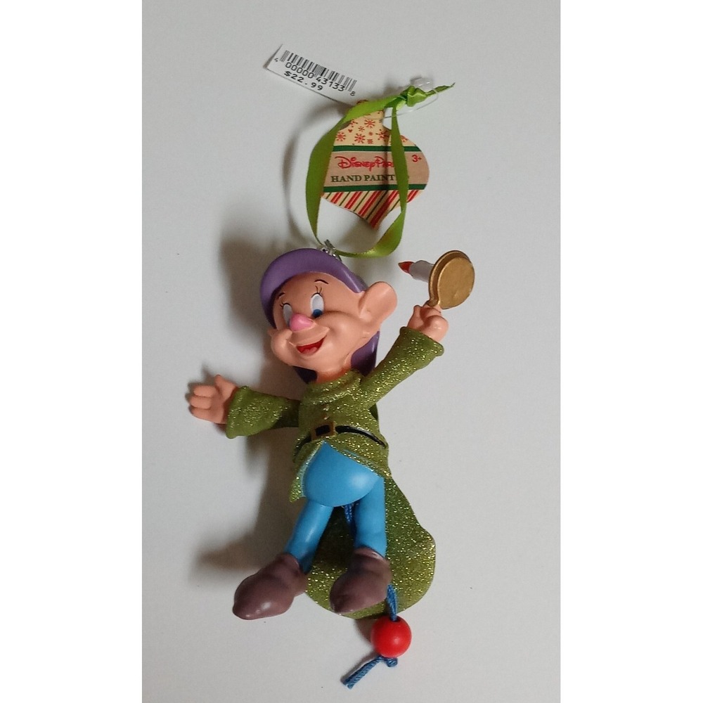 Disney Parks Dopey Glitter Articulated Hand-painted Ornament NWT